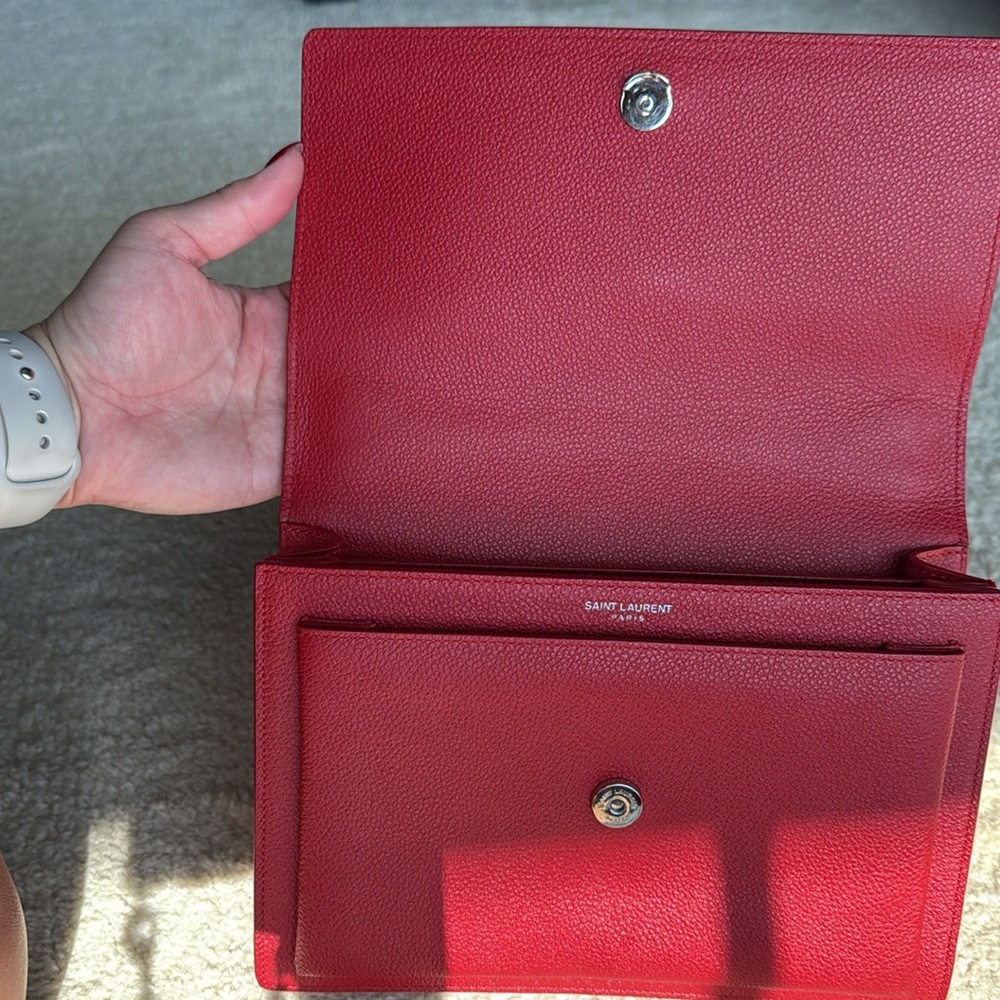 🇫🇷 Saint Laurent Medium Sunset Red Shoulder Bag Like New - Picture 8 of 11
